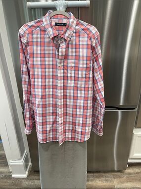 Nautica Coral, Blue & White Plaid Button-Down Shirt